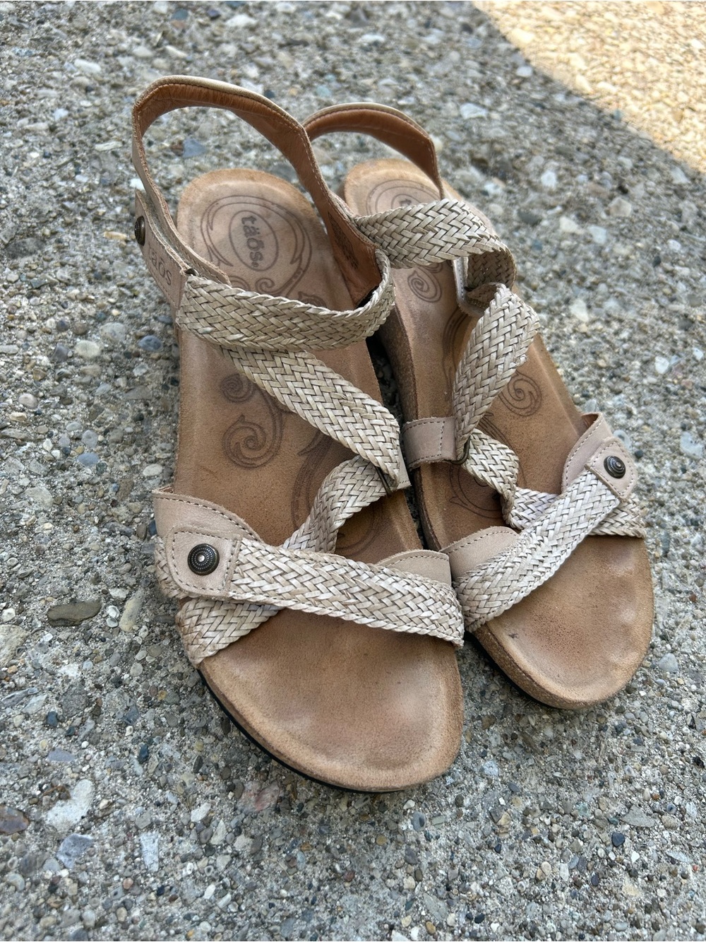 Taos Trulie Strappy Tan Leather Cork Comfort Braided Sandal US 10-10.5 EU 41
